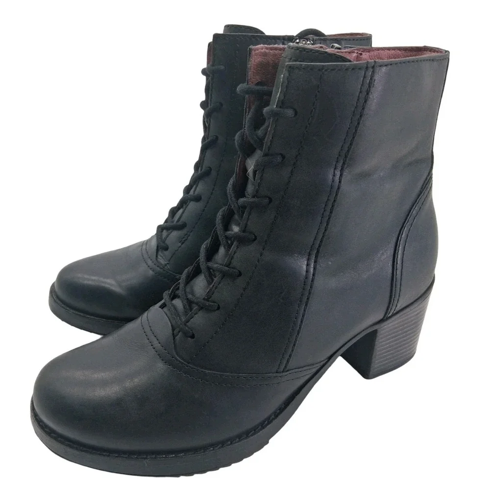 Dansko Boots Womens Size 8.5 39 Black Leather Lace Up Ankle Zip Block Heel